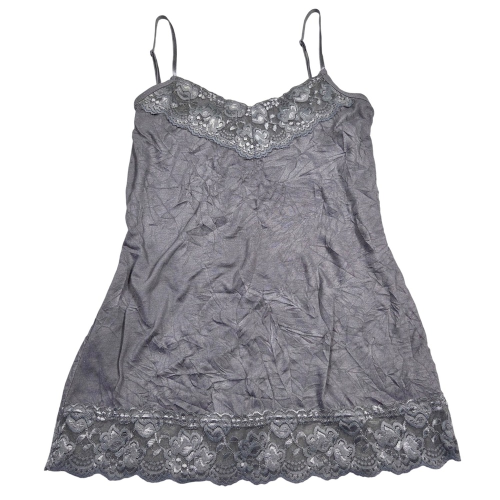 Maurices Tank Top Womens M Gray Cami Y2k Lace Fairy Boho Crinkled Indie‎ Sleaze